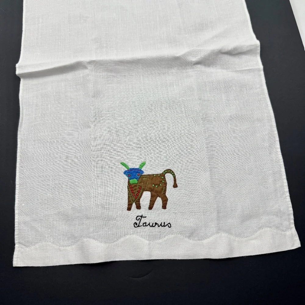 Vintage Hand Embroidered Taurus Madeira Fingertip Towel